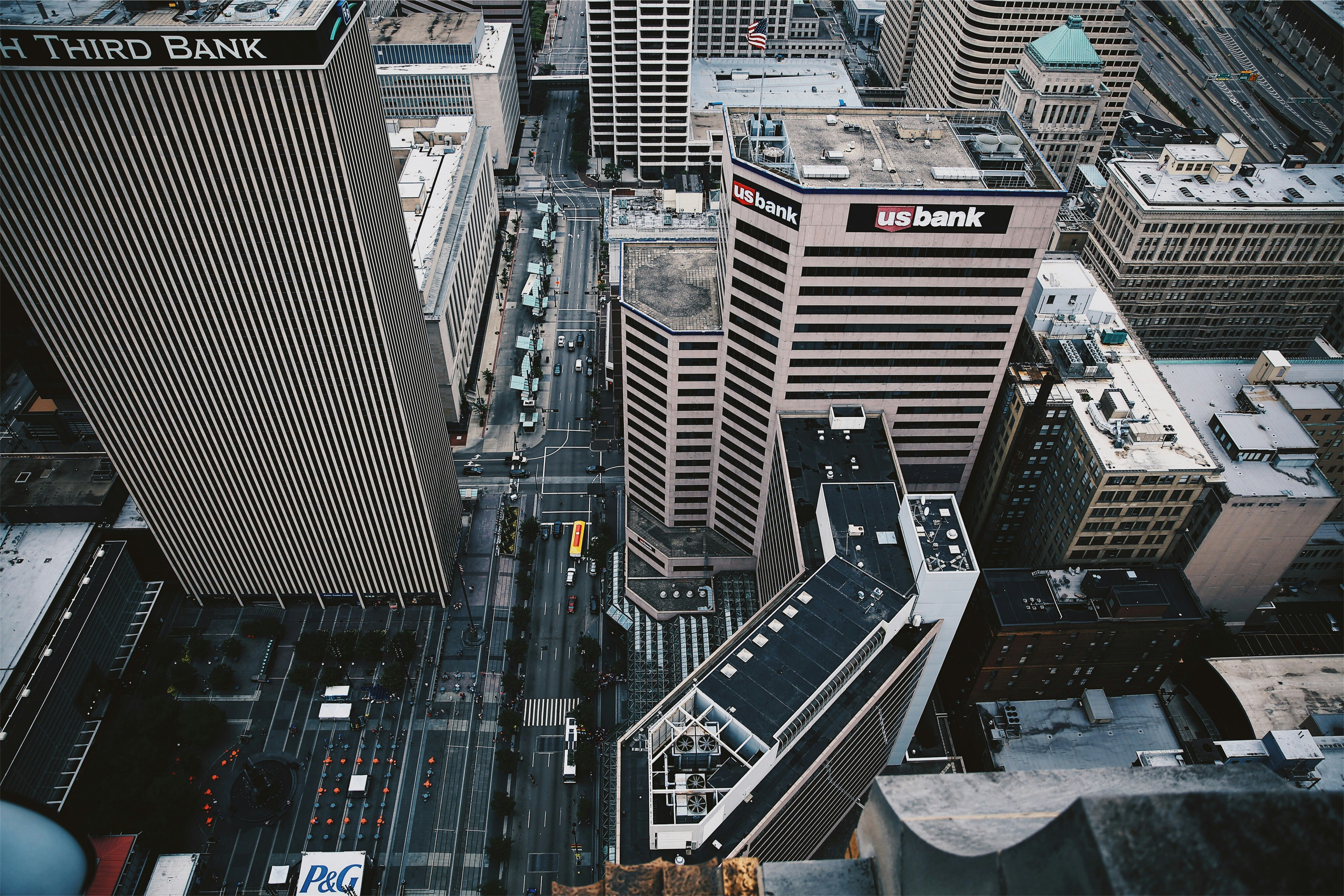 aerial photograph of city buildings